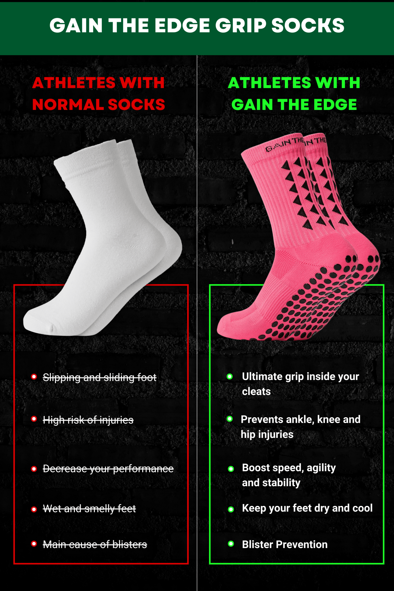 GRIP SOCKS 2.0 MidCalf Length - Pink - Gain The Edge US