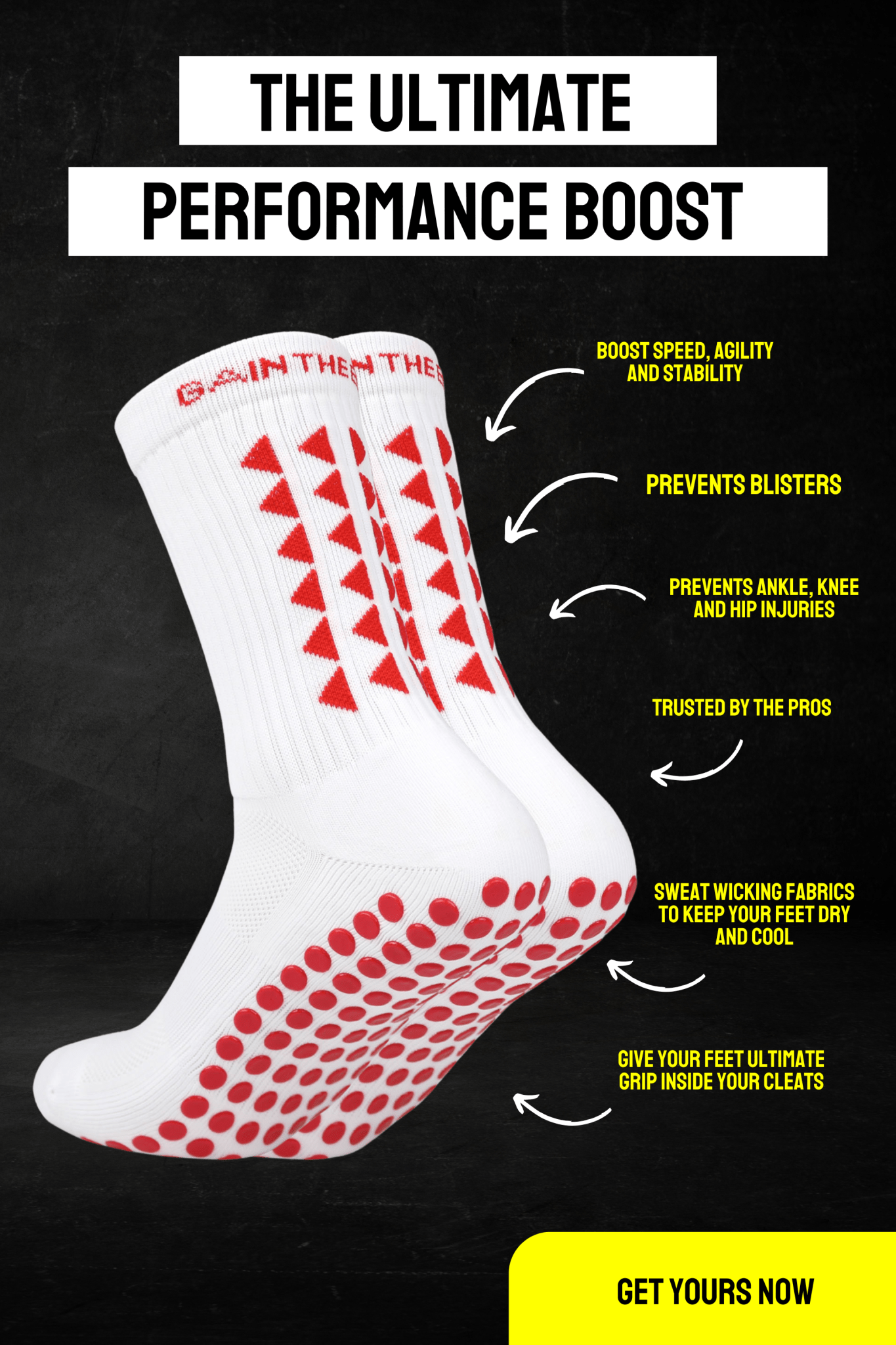 LIMITED EDITION GRIP SOCKS 2.0 - White & Red - Gain The Edge US